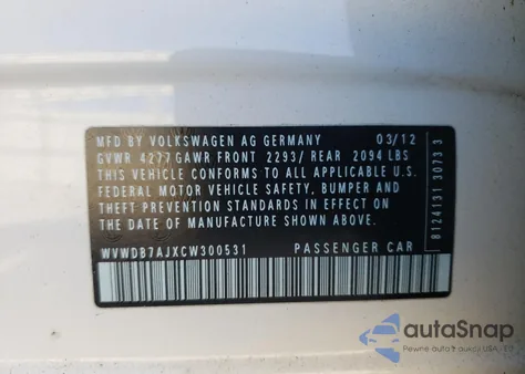 2012 Volkswagen Golf из США, поврежденный, VIN WVWDB7AJXCW300531